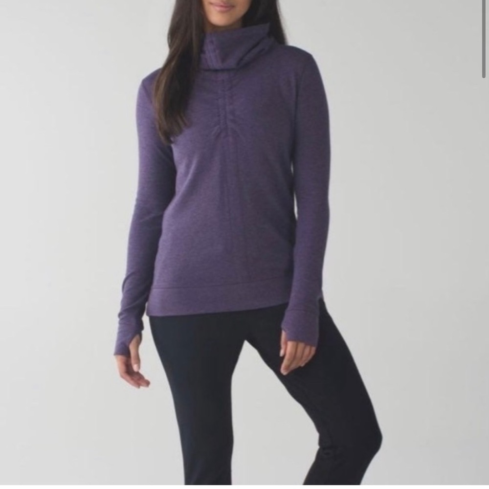 Lululemon In A Cinch Reversible Purple Striped Cowl Neck Pullover Sweater